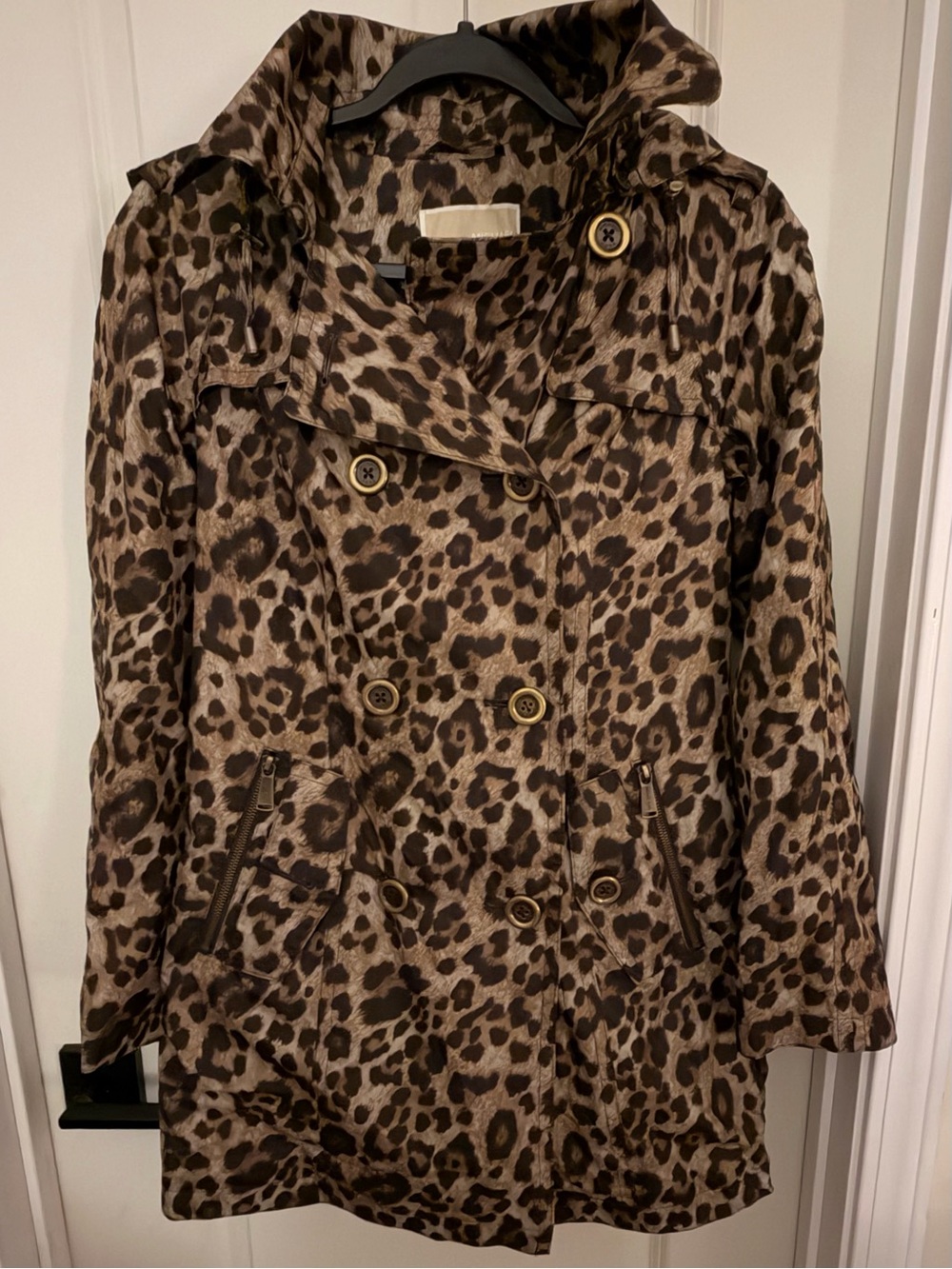 Michael Kors Leopard Print Hooded Belted Trench Coat XS